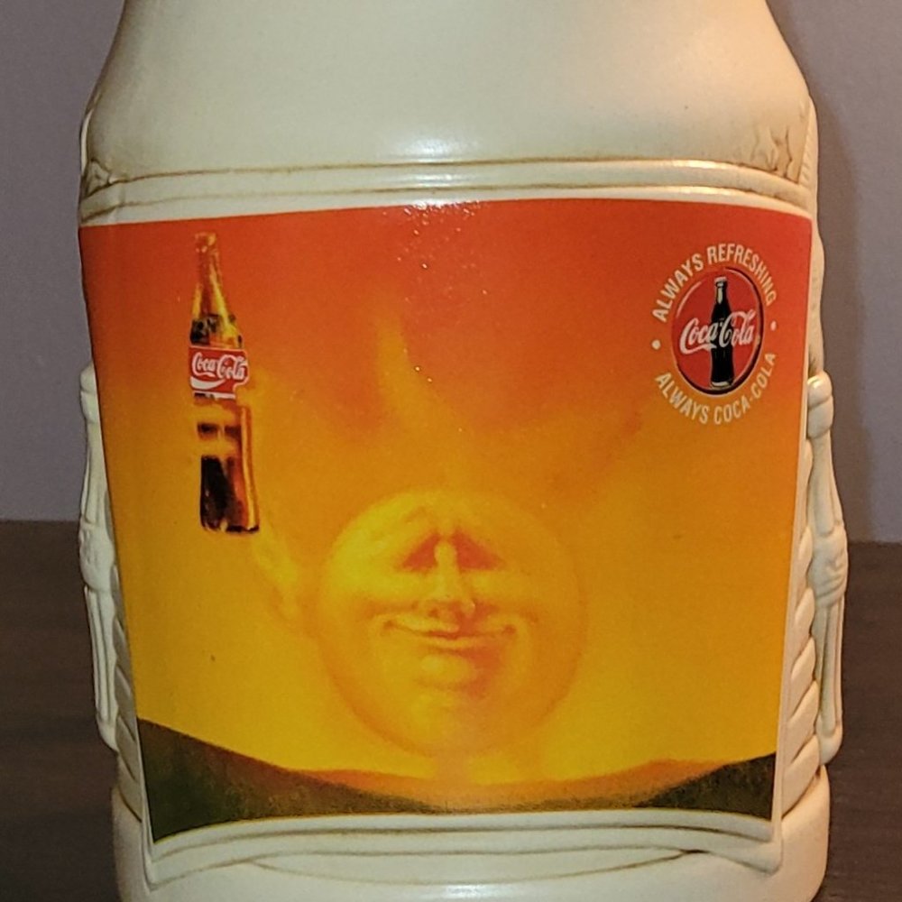 Vintage 1995 Coca Cola 3D Ceramic Stein Sun Moon Stars Bottles Sculptured Mug EC
